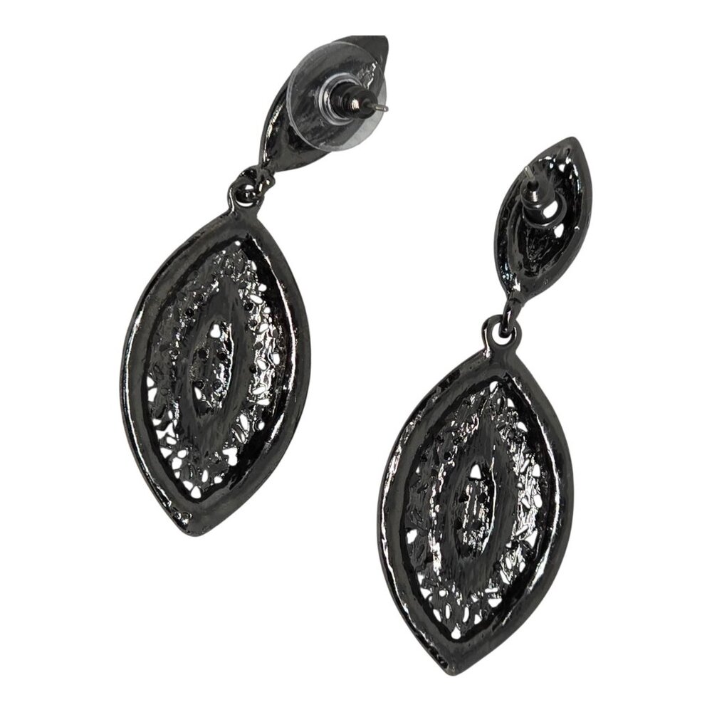 Green‎ Rhinestone Evil Eye Drop Earrings Black Gunmetal Dangle Statement - Picture 6 of 9